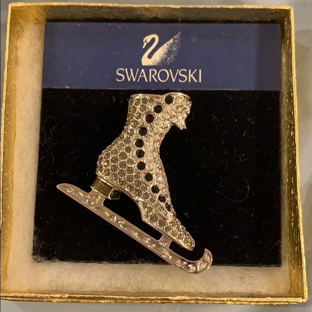 Swarovski crystal ice skate brooch